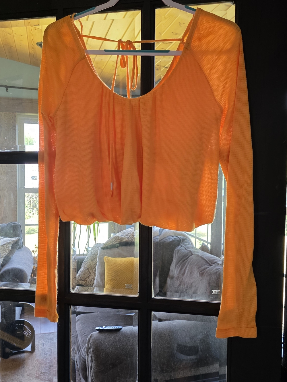 We The Free Orange Long-Sleeve Cropped Top with Tie Back